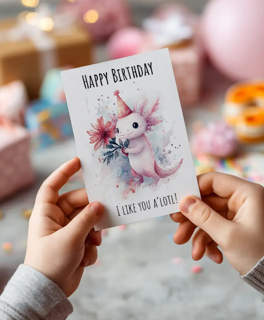 Geburtstagskarte mit Axolotl